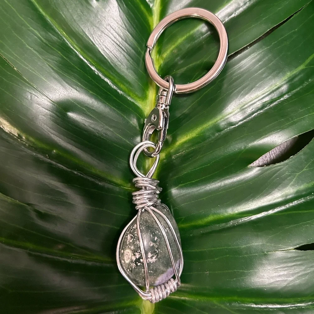 OCEAN JASPER GORGEOUS chunky wire wrapped crystal keychain pendant purse charm
